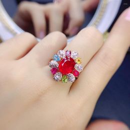 Cluster Rings Natural Ruby Ring Women's Sterling Silver 925 Luxury Retro Engagement Party Gift