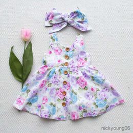 Clothing Sets Kids Baby Girl Floral tank dress match headband Summer button sleeveless sundress infant girl Clothes