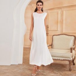 Casual Dresses Women Summer Solid Sleeveless Vintage Loose Dress Boho Beach Long Skirt Satin For Clothing Party