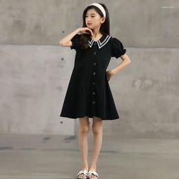 Girl Dresses 2023 Summer Preppy Korea Baby Girls Under Dress Clothes Black Princesss Puff Sleeve Teenager 3 4 5 6 7 8 9 10 12 Year