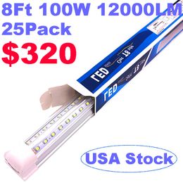 8Ft 100W Double Rows LED Tube Lights V-Shaped Integrated Light Fixtures SMD2835 Ultra Bright Cold White 6500K Clear Cover AC85-265V Work Bulb Lamps crestech168