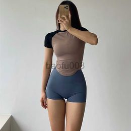 Women's T-Shirt Summer Women Fitness T-shirt 2023 New Gym Shirt Female Top Sportswear Crop Tops Sports Sexy Slim Women Patchwork T-shirt J2305