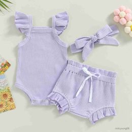 Clothing Sets Baby Girls Clothes Set Spring Summer Infant Newborn Fly Sleeve Romper Tops Short Pants with Headband Babe
