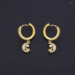 Hoop Earrings Fashion Creativity Moon Pendant Simple Cz Zircon Small Huggie For Women Jewellery Gift 2023