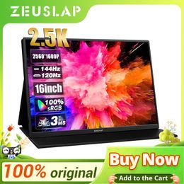 Monitors Zeuslap P16K 16" 2.5K 144hz Portable Monitor 2560*1600 16 10 100%sRGB 500Cd/m² Travel Gaming Display for Laptop