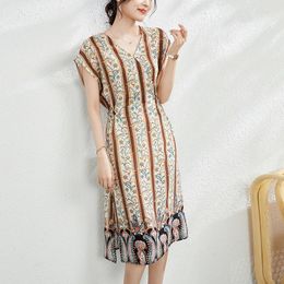 Casual Dresses Mulberry Silk Dress Women's 2023 Summer French Loose Belly Covering Large Temperament Long 23E013