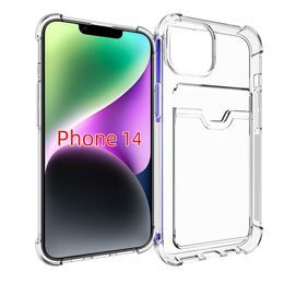 Back Card Holder Slot Cover Ultra Slim Thin Flexible TPU Gel Rubber Soft Skin Silicone Protective Clear Case with Card Slot for iPhone 14 Pro Max,14 Plus 6.7,14/14 Pro 6.1