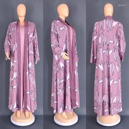 Ethnic Clothing 2 Pieces Sets African Dresses For Women Summer Elegant V-neck Long Sleeve Polyester Printing Dress Muslim Abaya