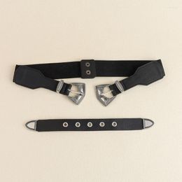 Belts Y2K-Style PU Waist Belt For Jeans Pants Dress Cowgirl Double-Buckle Waistband DXAA