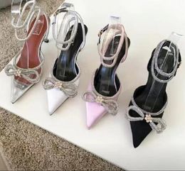10 Mach&Mach Satin sandals Womens leather sole high heels black pink diamond chain decoration women high heeled Luxury Designers Dinner dress Pumps 35-42