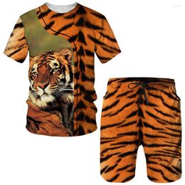 Men's Tracksuits 3D Printed Summer King Tiger Men's Short Sleeve T-shirt Shorts Suit Cool Animal Sportswear Two-Piece Set