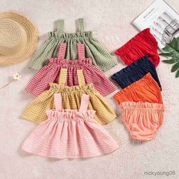 Clothing Sets Summer 2pcs Baby Girls Clothes Plaid Sleeveless Tank Top and Elastic Waist Infants Bottom Outfits