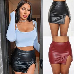 Skirts Women's PU Women's Fitting High Waisted Pencil Tight Zipper Black Synthetic Short Asymmetric Leather P230529