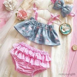 Clothing Sets 0-24M Newborn Baby Girl Flamingo Clothes set Beach Summer Crop Top and Ruffles Shorts Cute Lovely Outfits