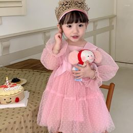 Girl Dresses Girls 2023 Spring Wedding Kids Bithday Party Princess Dress Children Dot Mesh Long Sleeve Toddler Baby Tulle