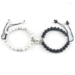 Charm Bracelets 2Pcs/Set Couple Magnet Love Heart Bracelet Handmade Braided Adjustable Beads For Women Men Friendship Jewelry