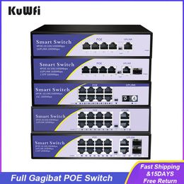 System KuWFi 4/8 Ports POE Switch Full Gigabit Ethernet 1000Mbps IEEE 802.3 af/at for IP Camera/CCTV Security Camera System Wireless AP