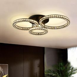 Chandeliers Black Round Ceiling Chandelier Luxury Crystal Light For Living Room Modern Led Hanging Lamp Fixture