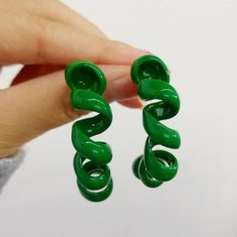 Hoop Earrings Uilz Korean Metallic Twist C Shaped Stud Earings For Women Simple Geometry Green Earring Personality Party Jewerly