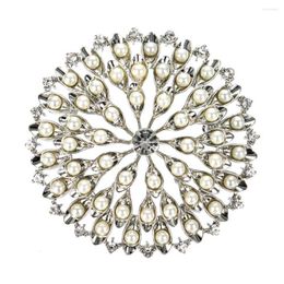 Brooches 2.2 Inch Rhodium Silver Plated Vintage Style Imitation Pearl And Rhinestone Crystal Diamante Flower Wedding Brooch