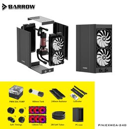 Cooling Barrow External Water Cooling Dock ITX Case Supports Dual 240 360mm Radiator+DDC Pump Tank+FAN+Soft tube Fitting ARGB EXWCA