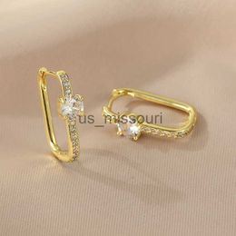 Stud Stainless Steel Square Circle Earrings For Women 2023 Gold Plated Zircon Hoop Earrings Trendy Aesthetic Jewellery Wedding Gift J230529 J230529