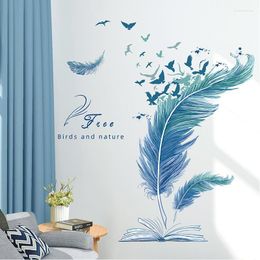 Wall Stickers Creative Blue Feather Sticker Bedroom Decor Sofa Background Self-adhesive Room Decoration For Home