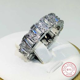 Band Rings 925 Silver High Quality Bar White Zircon Ring For Women Wedding Engagement Party Jewelry Gift AA230530
