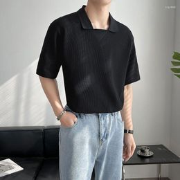 Shirts Men's T Business Work Office Summer 2Xl Oversized Men Polo Fashion Casual Korean Haruku Waffle Texture Black White Plain Style exture