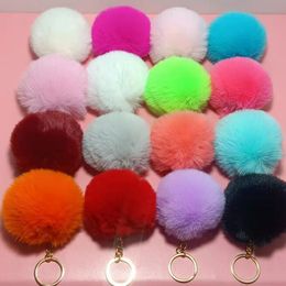 Multi Color 8cm Rabbit Fur Ball Keychain Colorfuls Plush Car Keychain Handbag Key Ring Pendant Key Chain Rings