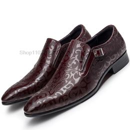 Genuine Leather Mens Loafers Black Wine Red Shoes Slip On Carving Loafer Casual Shoes Wedding Office Summer Dress Shoes For Men