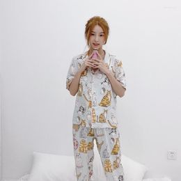 Women's Sleepwear Women's Summer Pyjamas Cute Cardigan Thin Two-Piece Short-Sleeved Trousers Sexy Nightwear Loungewear Pijamas