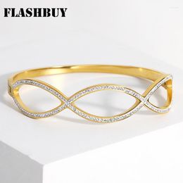 Bangle Flashbuy Simple Rhinestones Geometry Wave Stainless Steel Bracelets Bangles Fashion Gold Colour Waterproof Jewellery Gift