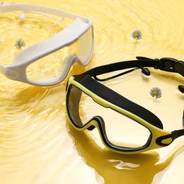 Goggles Flat Light Swimming Glasses Anti-fog Snorkelling Diving Goggs Waterproof Plating Big Frame Adult Men Women Swimming Accessories AA230530