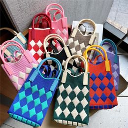 Duffel Bags 2023 Novely Chequered Mobile Phone Key Bag For Women's Crossbody Mini Small Cute Lightweight Four Season Handbag Knitted