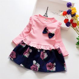 Girl Dresses Autumn Dress Kid Princess Costume Bow Flower Print Toddler Outfit Baby Clothes Children Party Ball A838