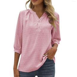 Women's Blouses 2023 3/4 Sleeve Dot Tunic T Shirt Tops Lady Casual Button V-Neck Shirts T-Shirt Fashion Streetwear Et Chemises