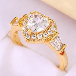 Wedding Rings CAOSHI Bright Heart Ring Female Bands Romantic Gold Colour Dazzling Zirconia Finger Accessories For Party