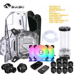 Cooling Bykski Computer Split Soft Hose Water Cooling Kit CPU+GPU Block+Pump Reservoir Res+Radiator+Fitting+Tube+Fans+Controller 12V 5V