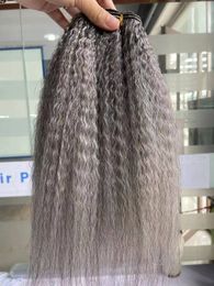 Coarse Yaki Silver grey Clip In Hair Extension Human Hair Ombre Gray White Salt And Pepper Color Kinky Straight Virgin Hair Clip Ins Weave Bundle 100g/pack