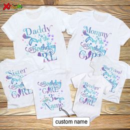 Family Matching Outfits Mermaid Birthday Family Shirt for Girl Party Matching Clothes Outfit Kids Clothes Baby Jumpsuit Personalized Name Tshirt Outfit 230530