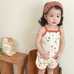 Clothing Sets Summer New Baby Sleeveless Tops And Tight Waist Shorts Pieces Suit Girls Square Collar Set Kids Cotton Clothes