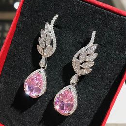 Dangle Earrings RUZZALLATI Certified Silver Colour 2023 Trend Pink Zircon Crystal Long Drops Earring Danger Jewellery Gift