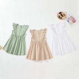 Girl Dresses Baby Girls For 1-6Year Linen Ruffles Sleeveless Toddler Party Dress Cute Solid Summer Children Fashion Clothes