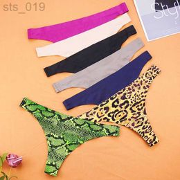 Briefs Panties Thong Silk Women's Panties Seamless Sexy String Femme Leopard Python Printed Tangas Low Rise S-XL Intimate Underwear J230530