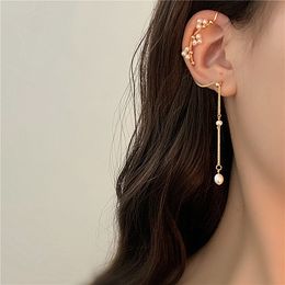 2020 New Fashion Imitation Pearl Chain Ear Cuff Cartilage Earrings For Women Elegant Flower Long Tassel Ear Clip Female Jewellery