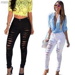 Women's Jeans 2023 Spring Summer Black and White Ripped Jeans For Women Fashion High Stretch Slim Denim Pencil Pants Street Trendy Clothing T230530