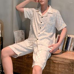 Men's Sleepwear 2 Pcs/Set Fashion Men Summer Nighty Suit Turn-down Collar Pajamas Set Loose Sleeping Smooth Surface