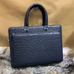 Briefcases Formal Business Style Authentic Ostrich Skin Men Large Briefcase Laptop Purse Handbag Genuine Exotic Leather Male Portfolio Bag