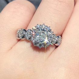 Sparkling White Cubic Zirconia Rings Women For Engagement Wedding Accessories Cushion CZ Temperament Female Jewellery